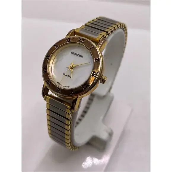 Vintage Montre Mop Dial Stretch Watch Works New Battery - Picture 3 of 6